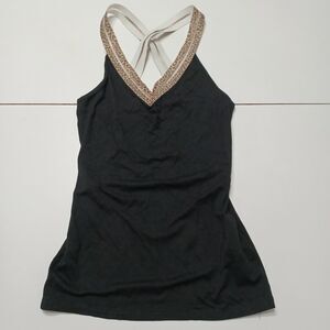 Pulz Womens Tank Top Small Black Leopard Spaghetti Strap Cross Stretch Viscose